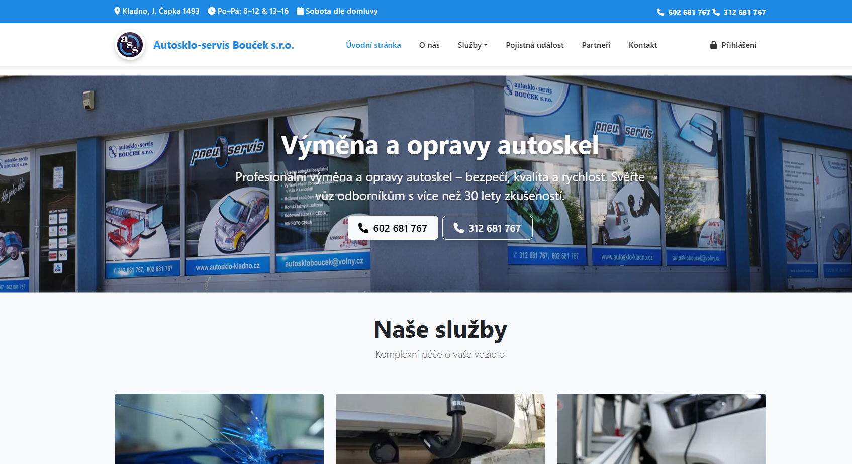 Screenshot webu Autosklo Bouček