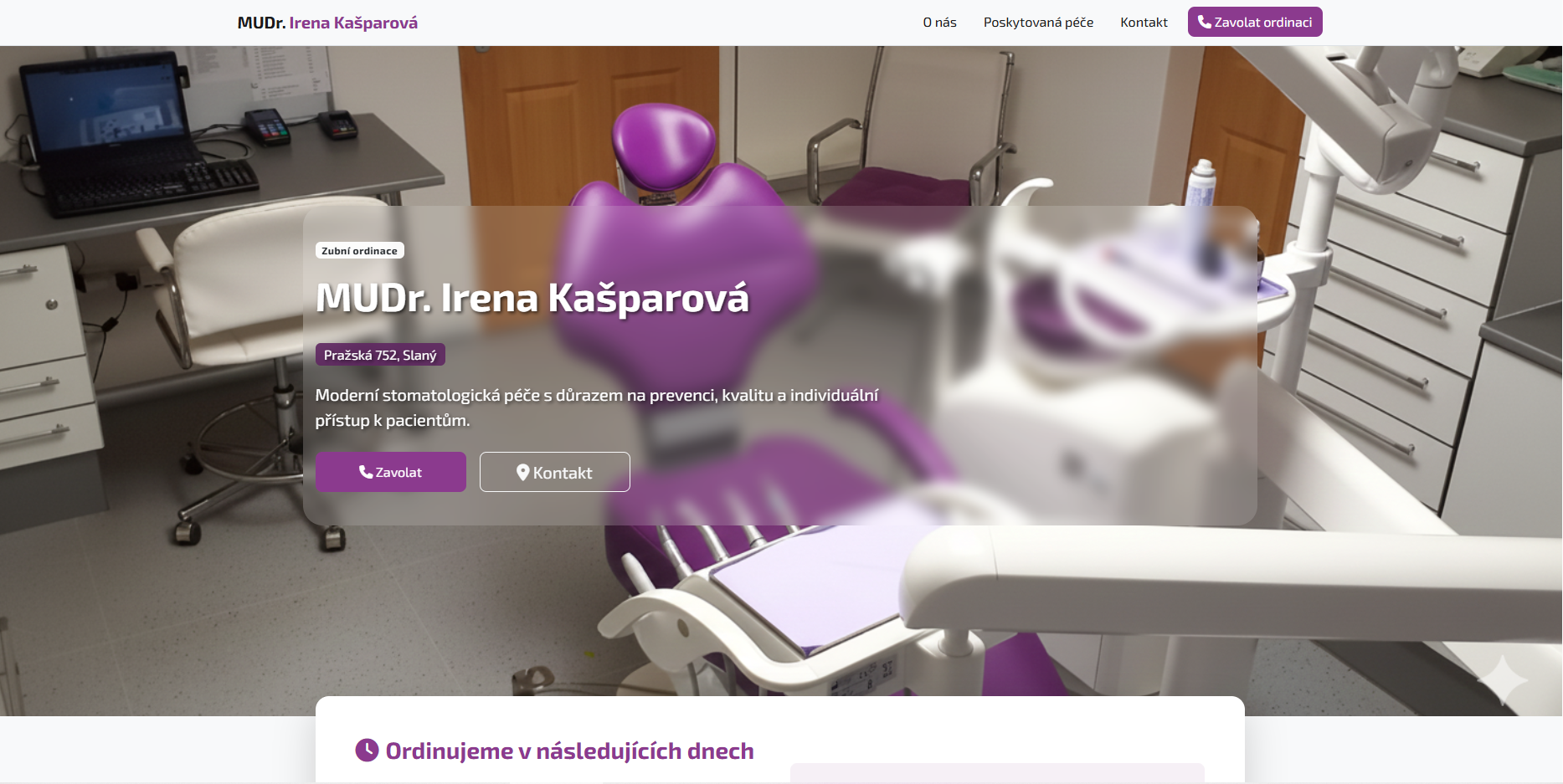 Screenshot webu MUDr. Irena Kašparová – zubní ordinace