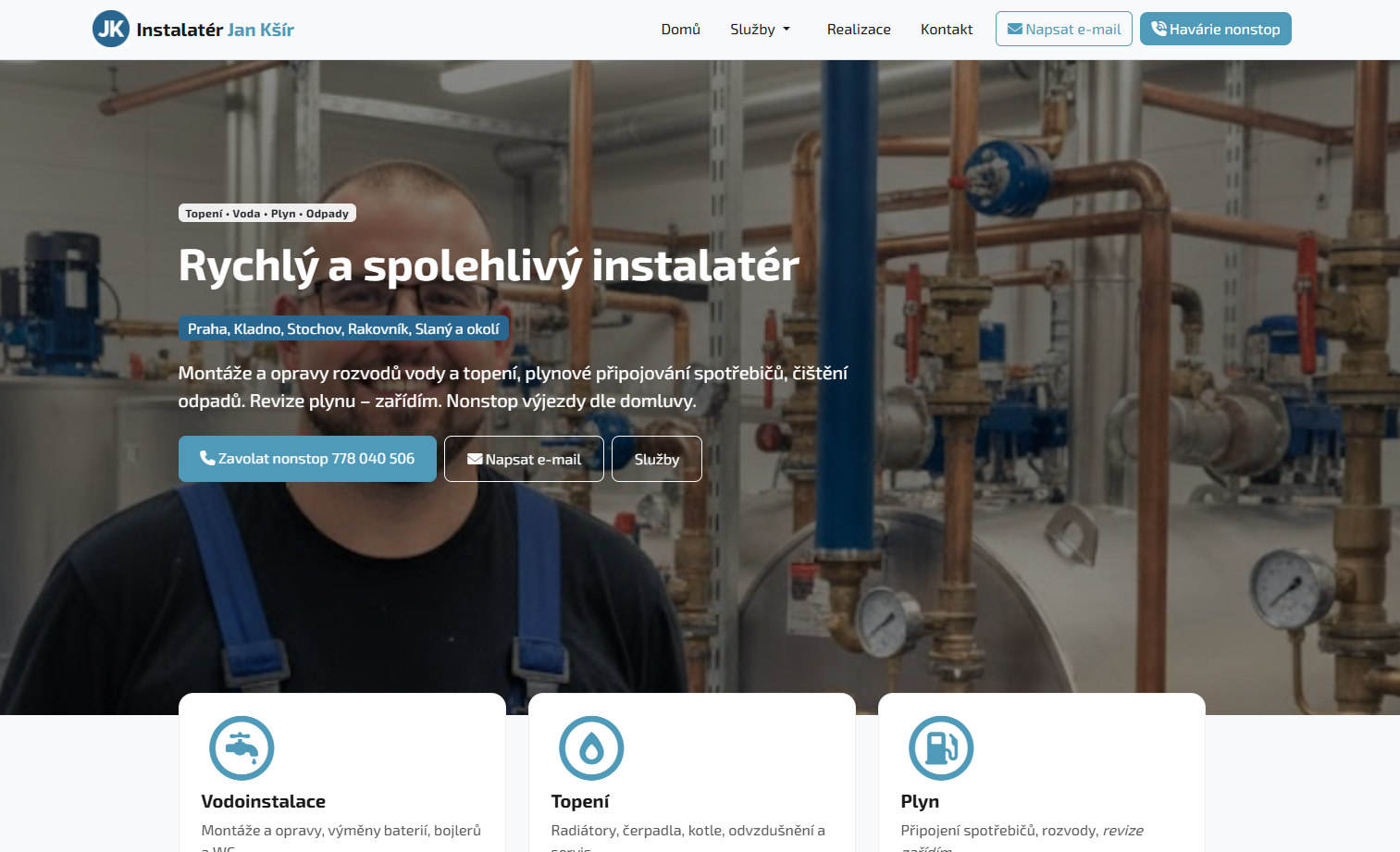 Screenshot webu Instalatér Jan Kšír